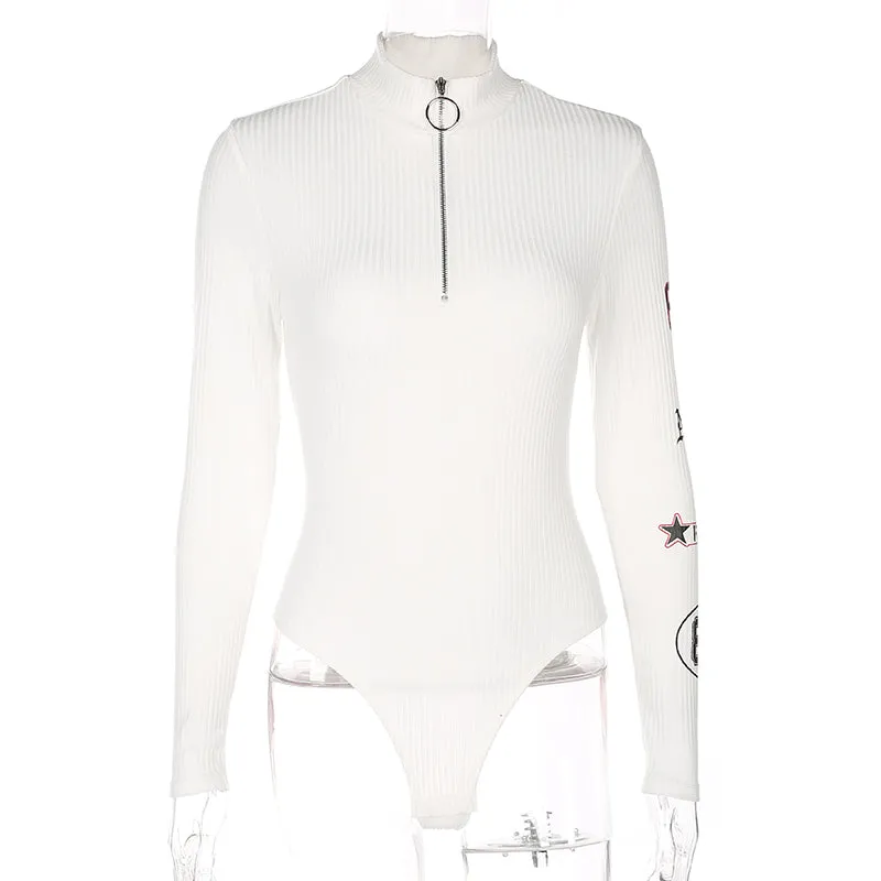 Racer number patch long sleeve bodysuit