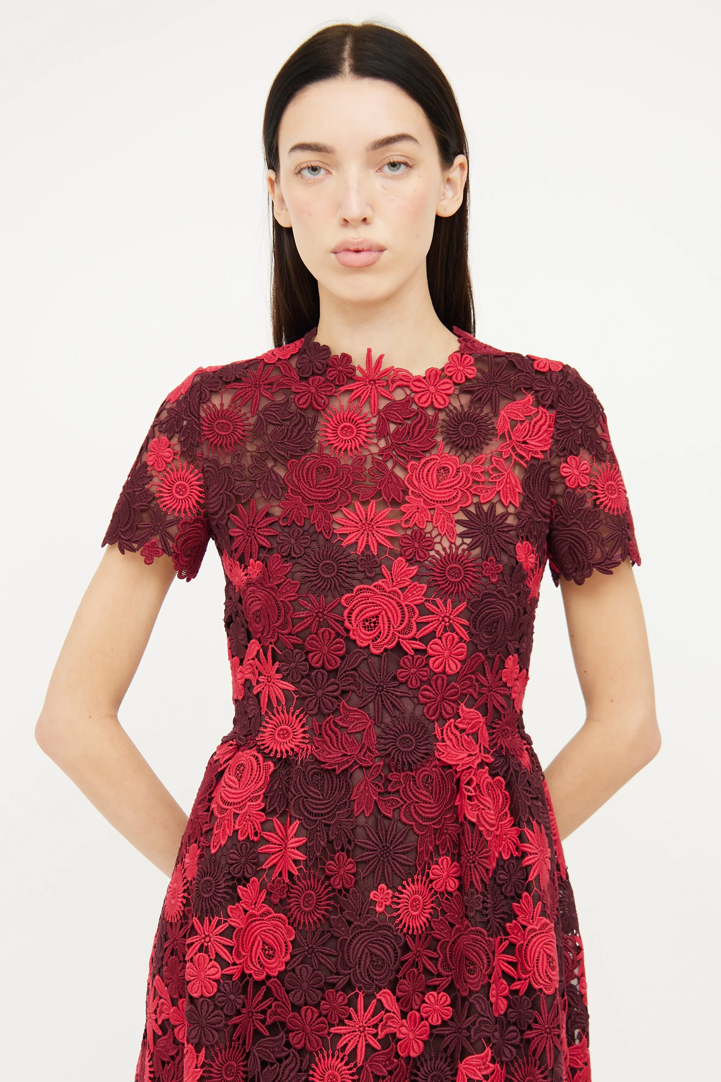 Red Lace Floral Dress