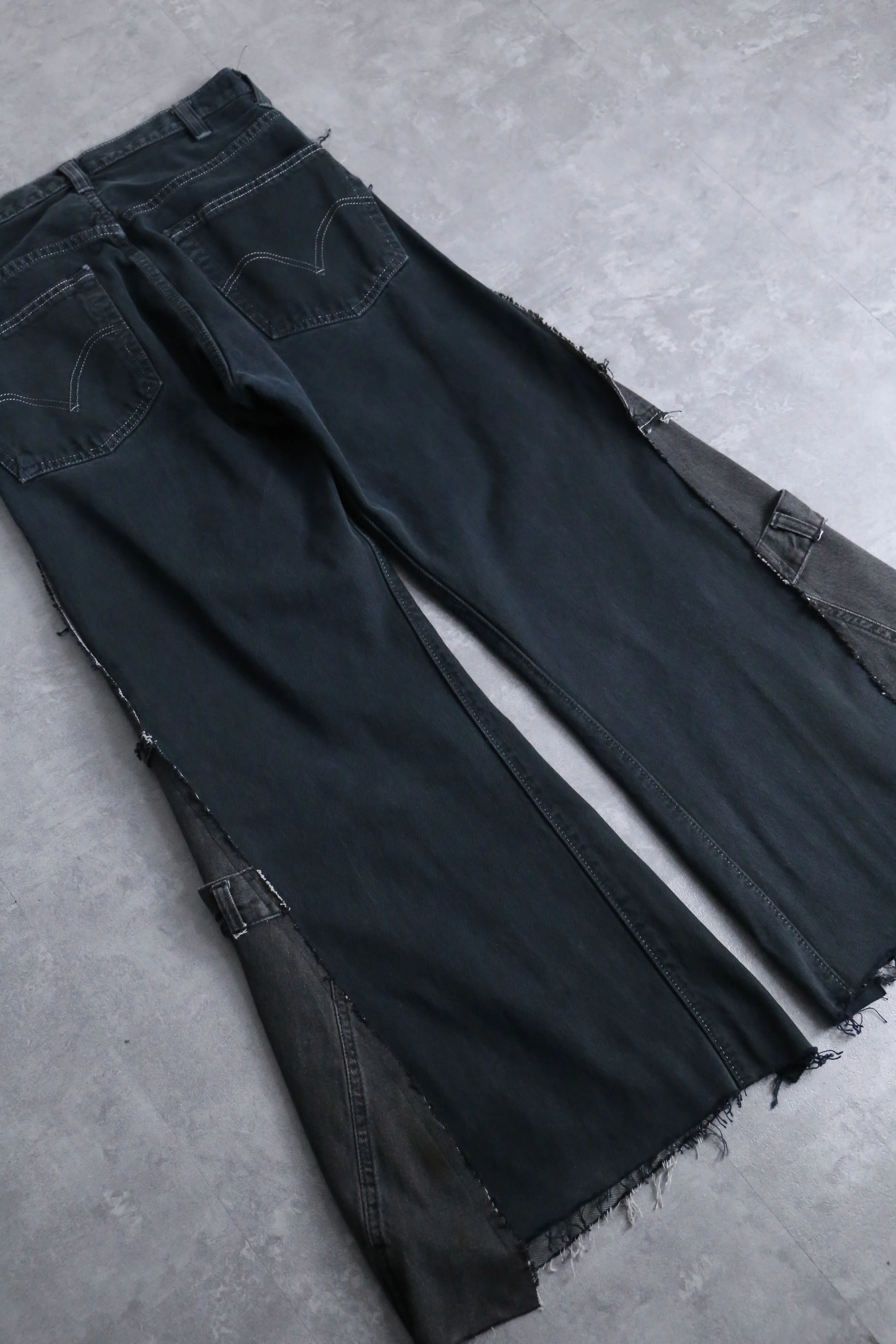 “Re:make” black color docking flare denim pants