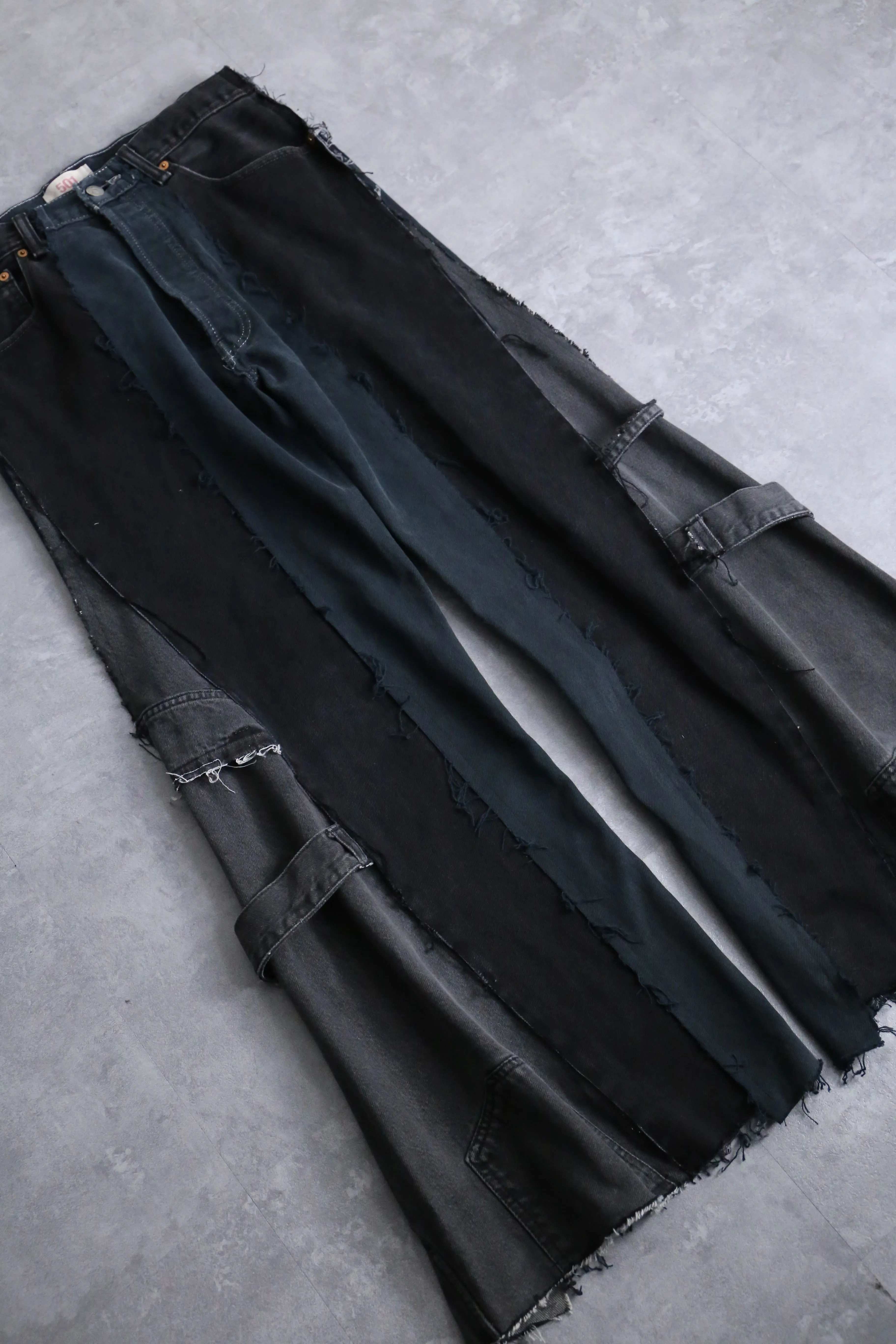 “Re:make” black color docking flare denim pants