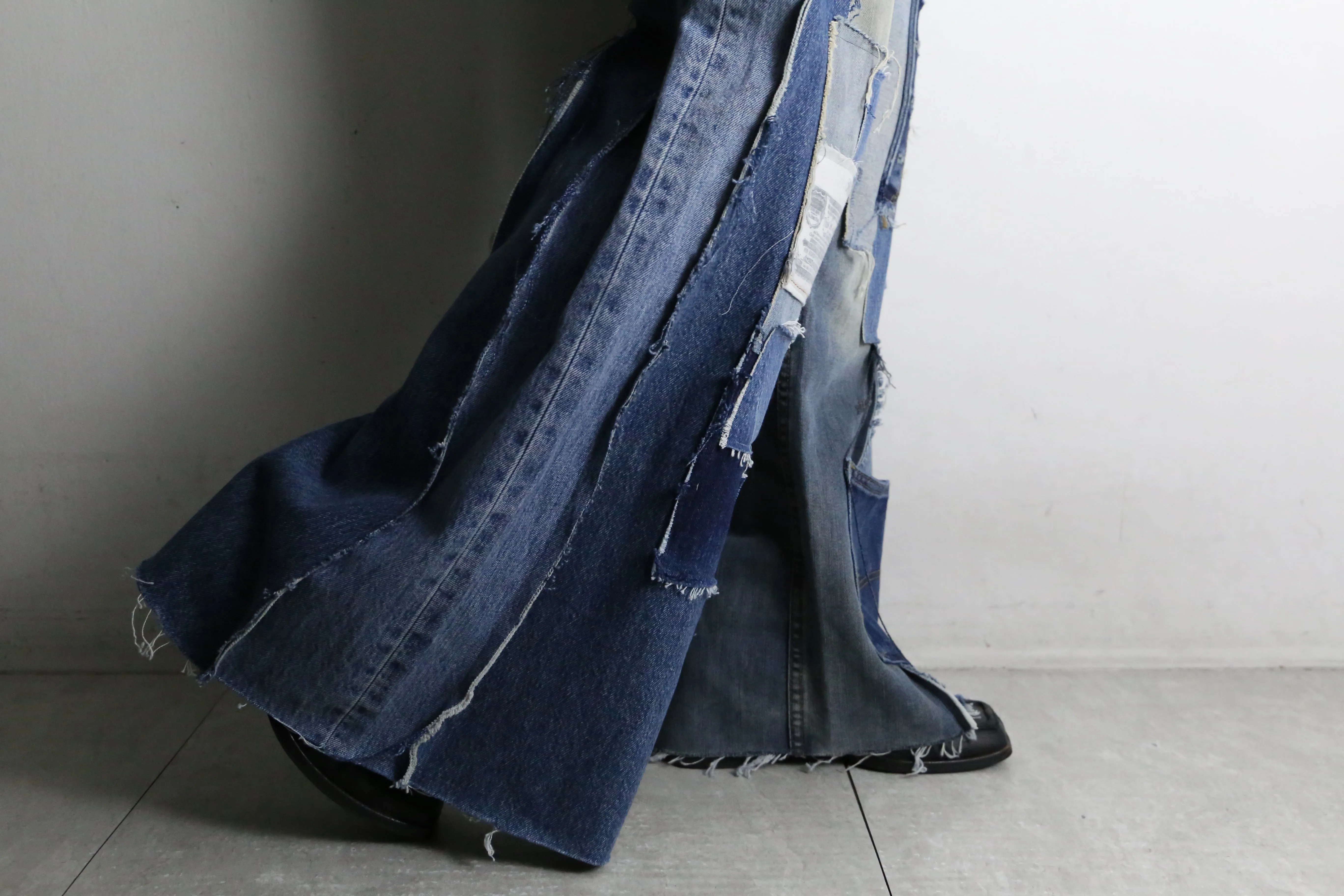 “Re:make” patchwork design docking flare denim pants