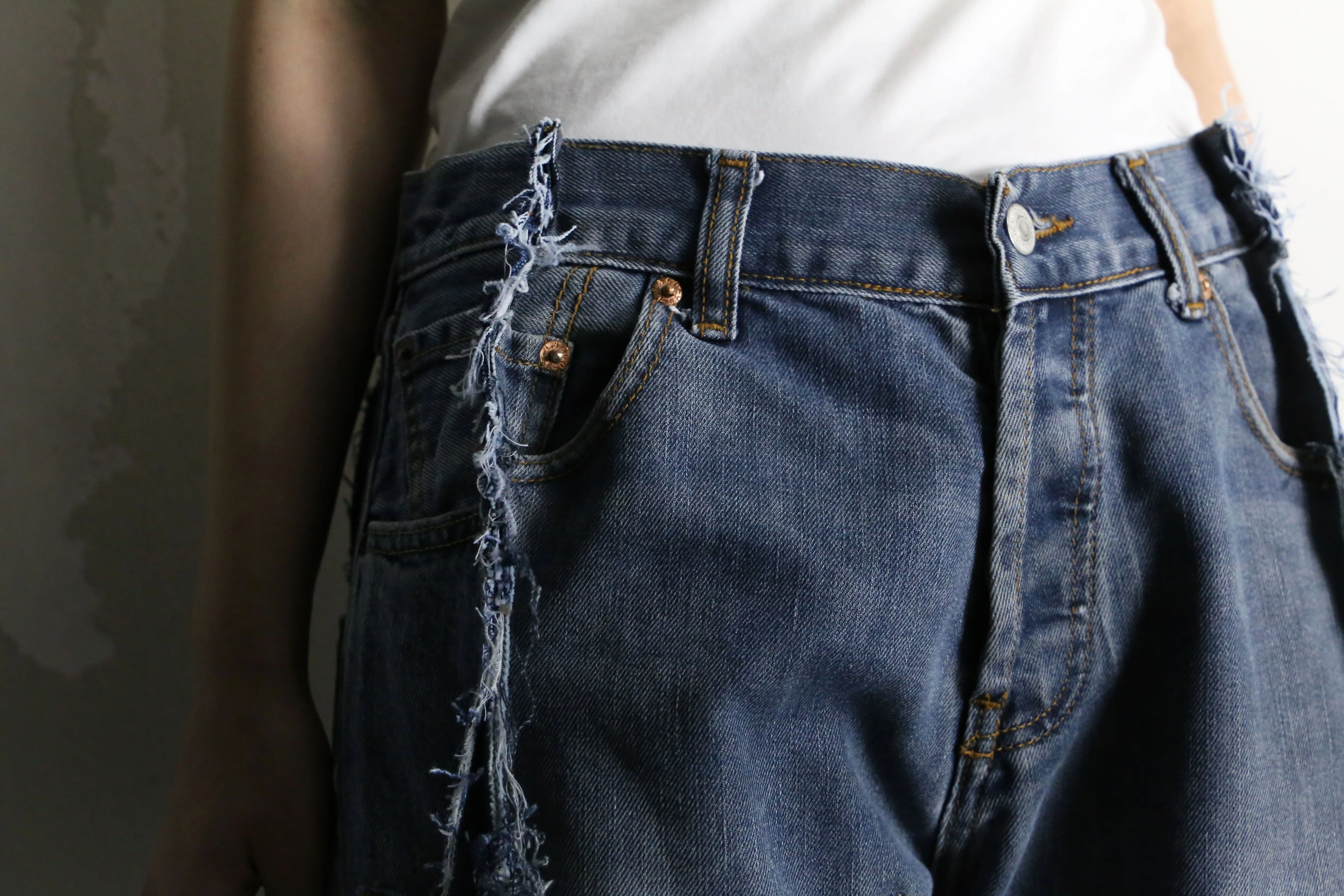 “Re:make” patchwork design docking flare denim pants