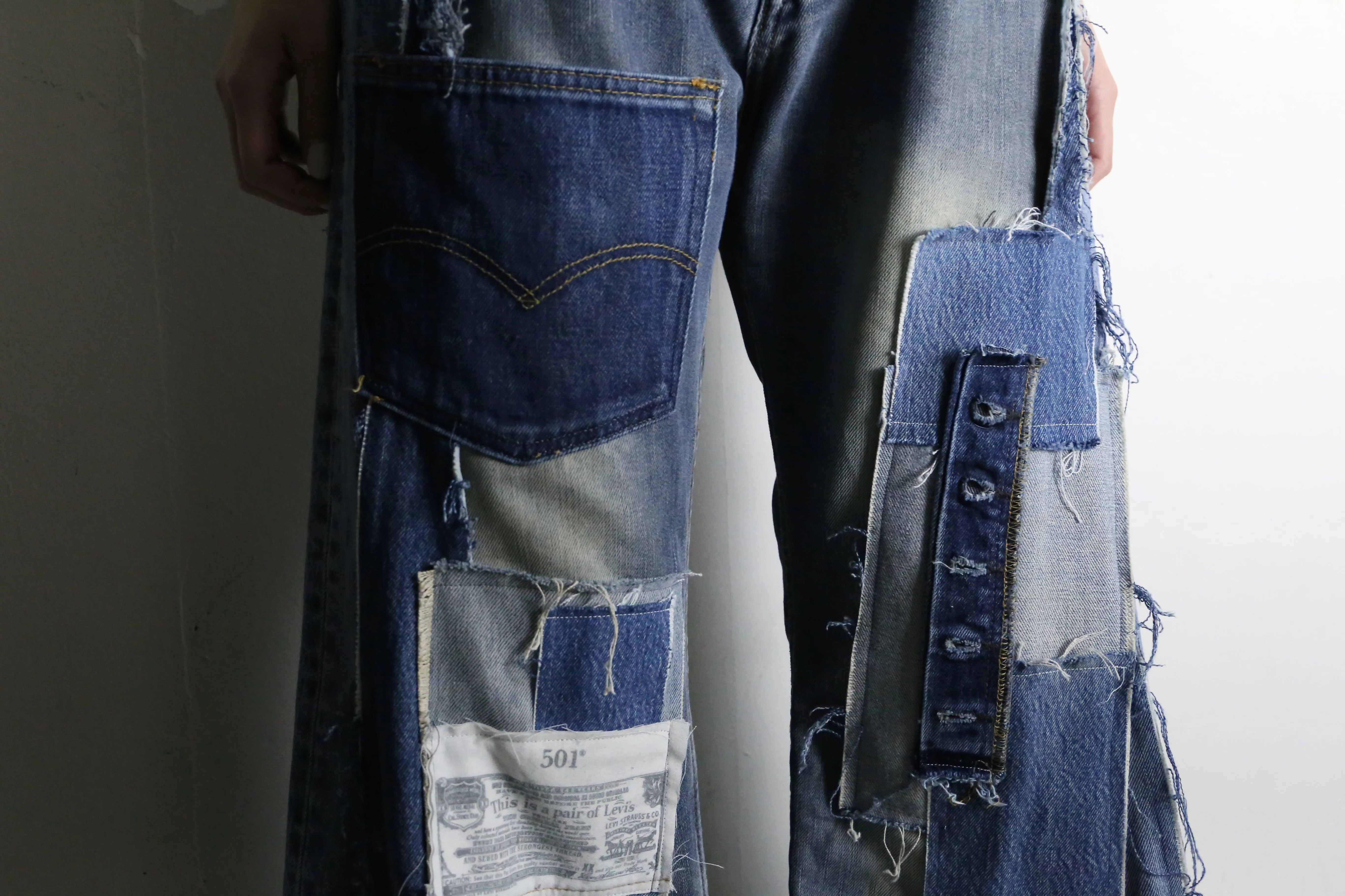 “Re:make” patchwork design docking flare denim pants