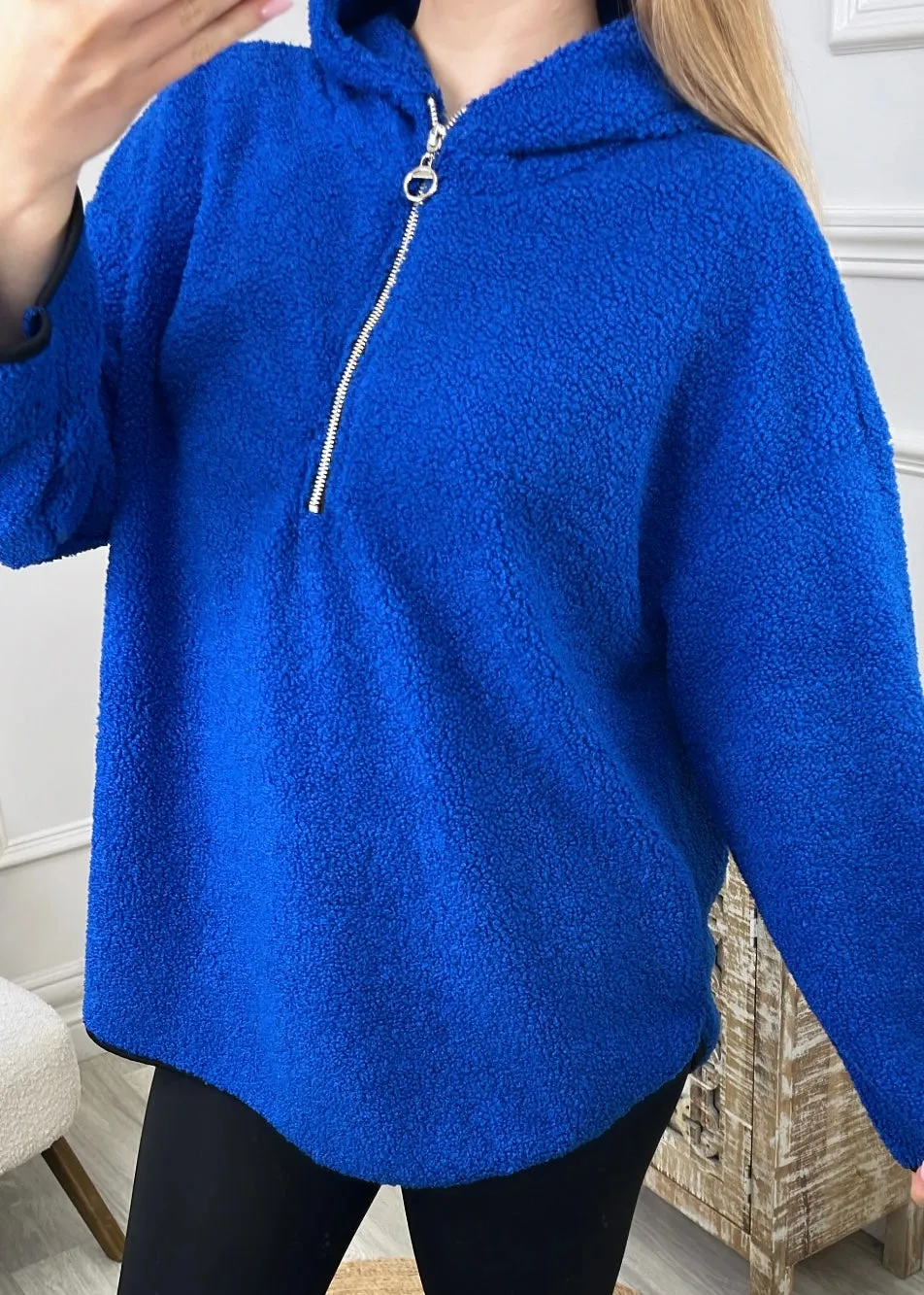 Ruth Royal Blue Teddy Half Zip Pullover