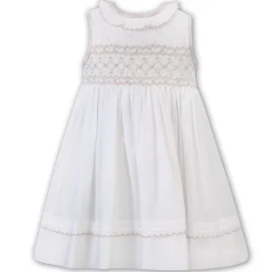 SARAH LOUISE -  Frill Collar  Sleeve less Smock Dress - Cream