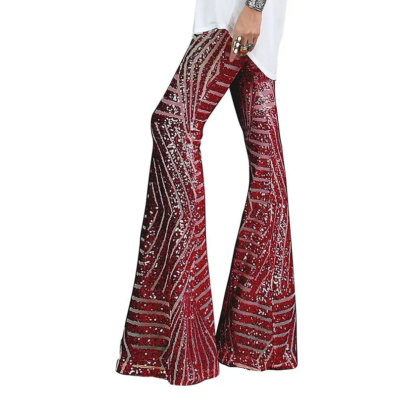 Sequin slacks women's new high waist loose straight leg trousers for autumn