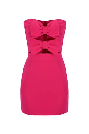 Sexy Big Bow Trim Sweetheart Cutout Strapless Bodycon Party Mini Dress