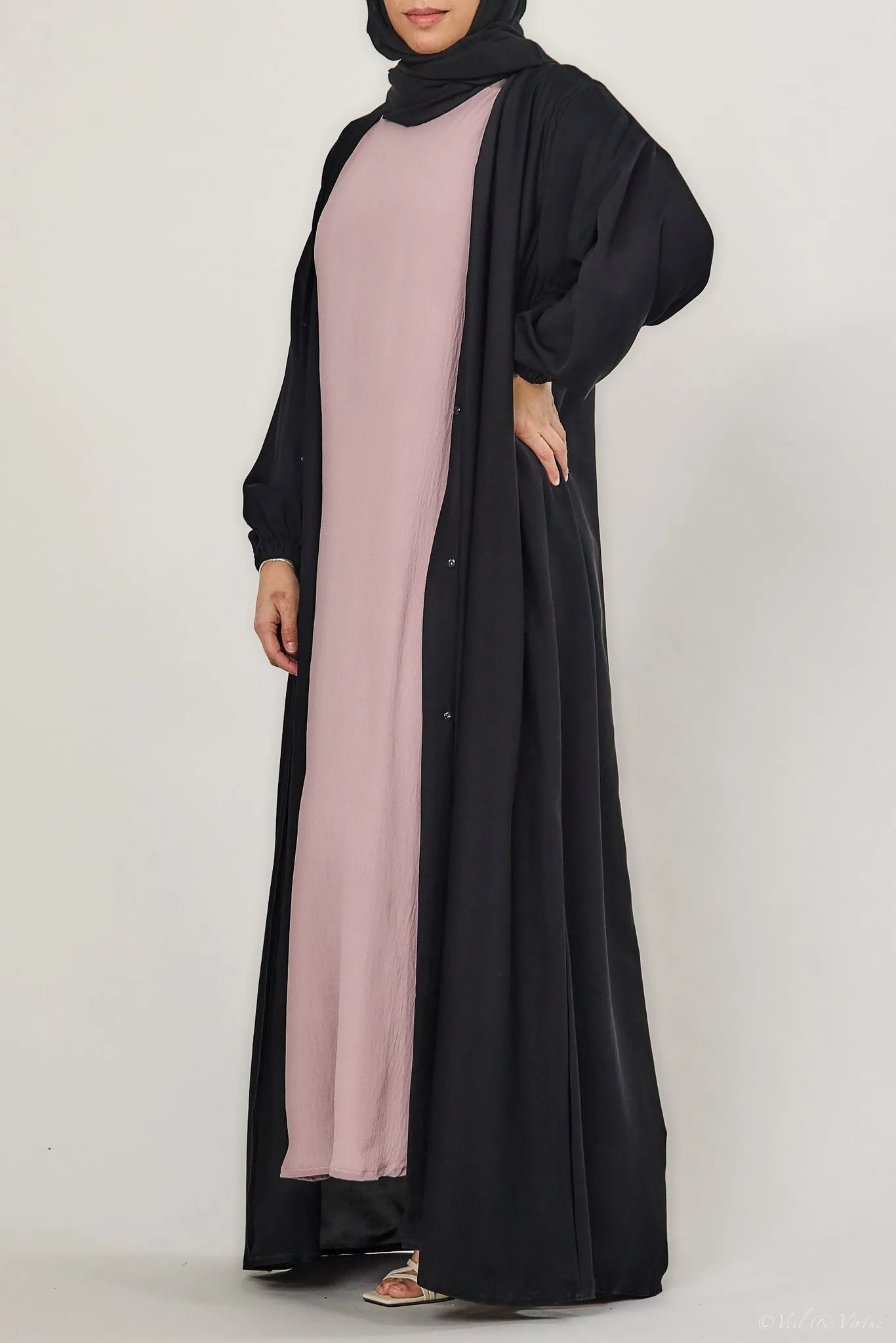 Short-Sleeved Crinkle Abaya Slip Dress Mauve