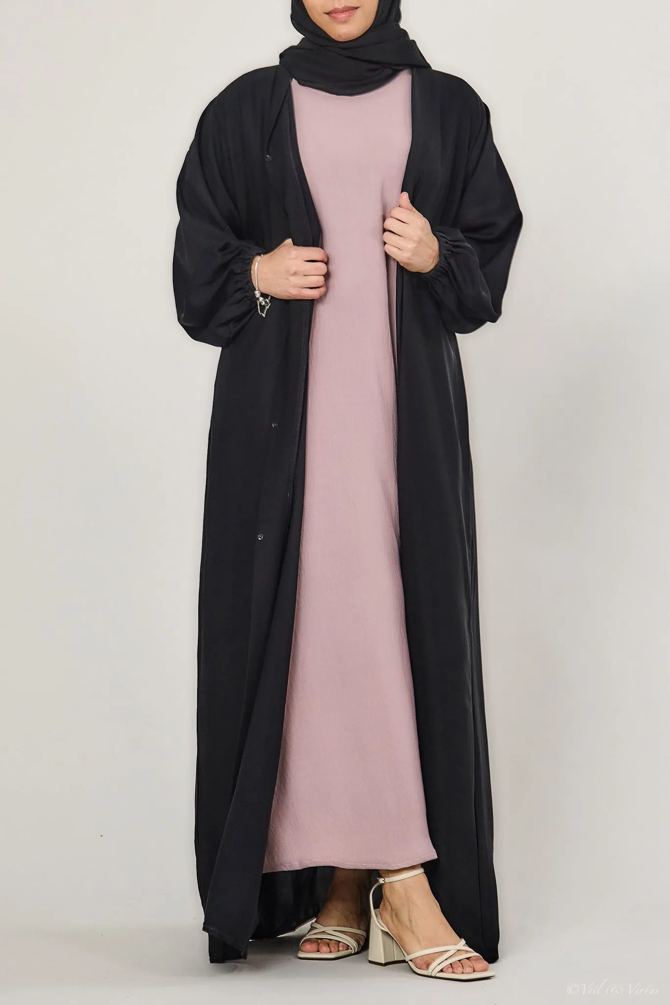 Short-Sleeved Crinkle Abaya Slip Dress Mauve