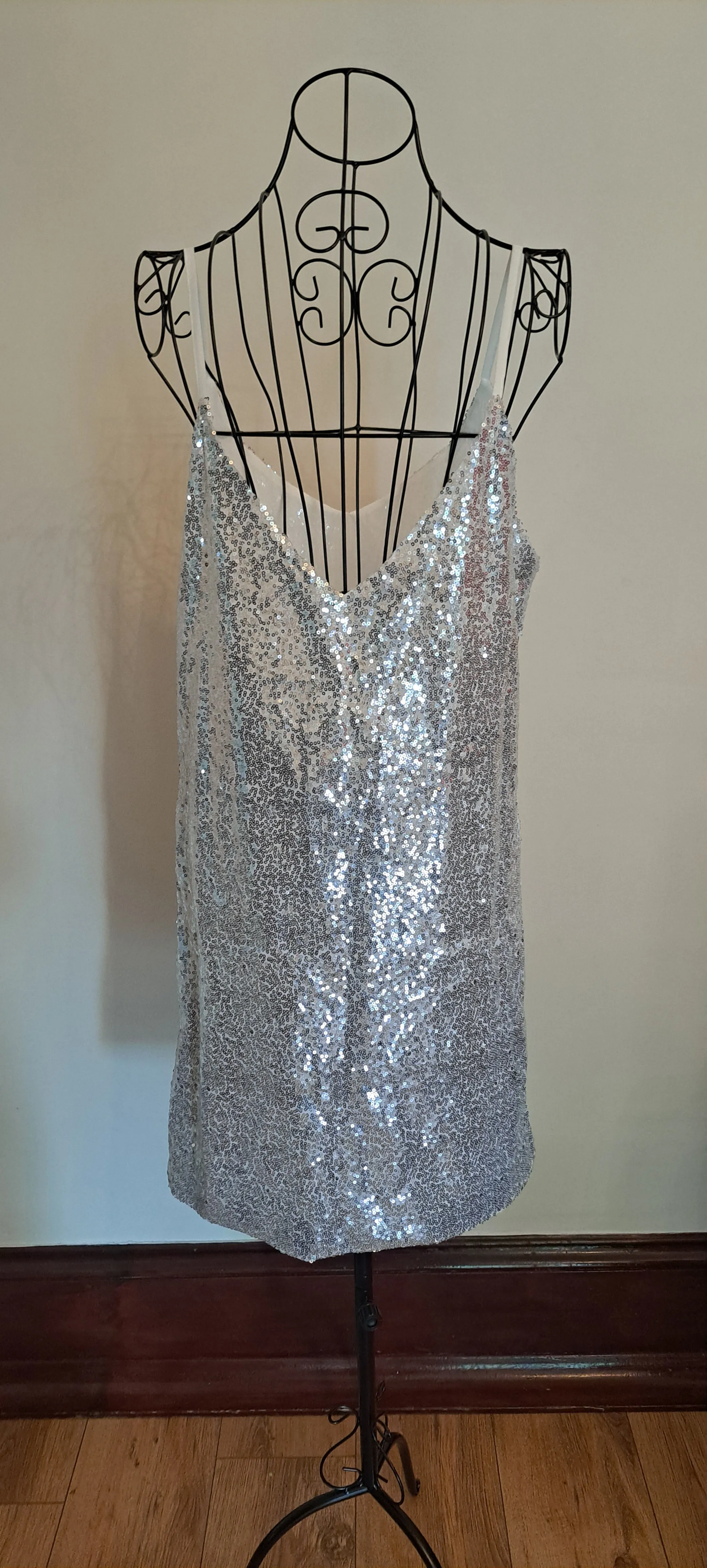 Silver Sequin Slip Dress