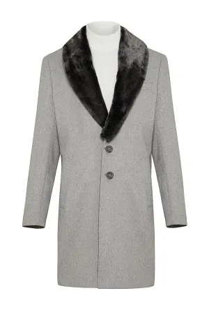 Slim Fit Cachet Light Gray Wool Blend Overcoat