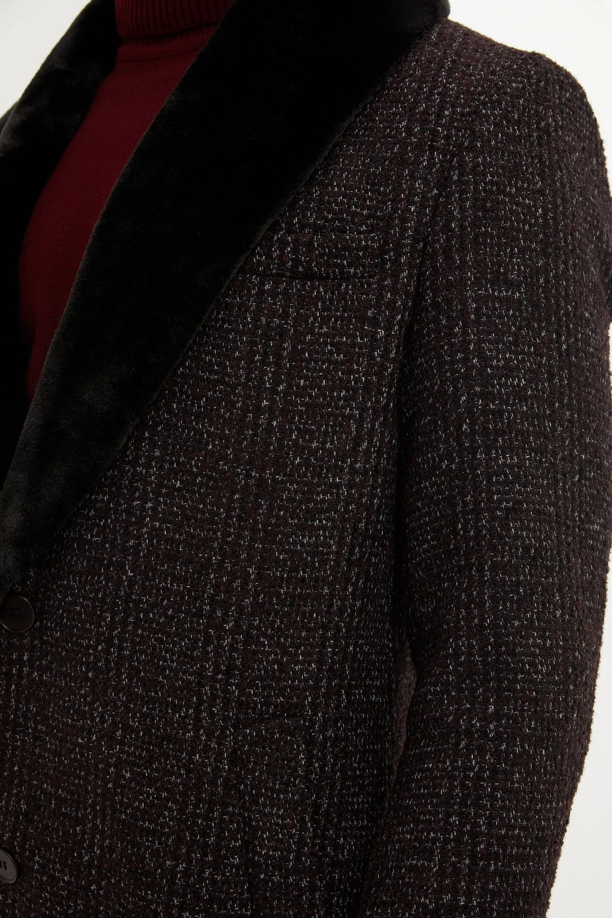 Slim Fit Cachet Notch Lapel Burgundy Wool Blend Overcoat