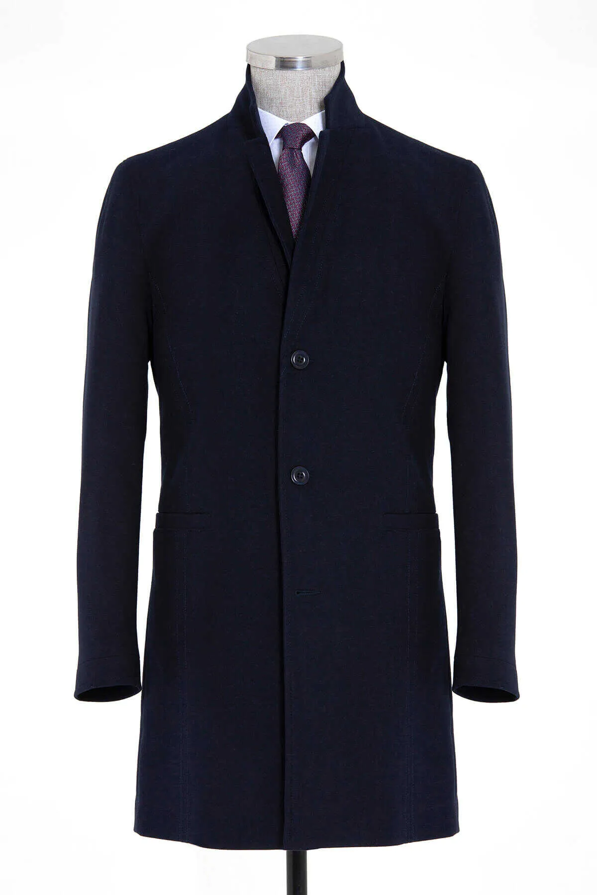 Slim Fit Cachet Notch Lapel Navy Overcoat