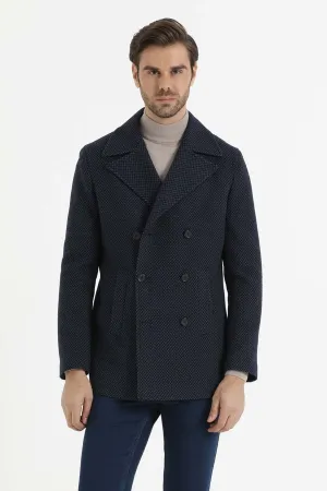 Slim Fit Double Breasted Wool Navy Overcoat, Navy D.