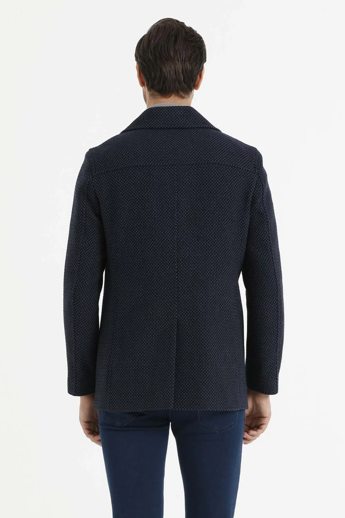 Slim Fit Double Breasted Wool Navy Overcoat, Navy D.