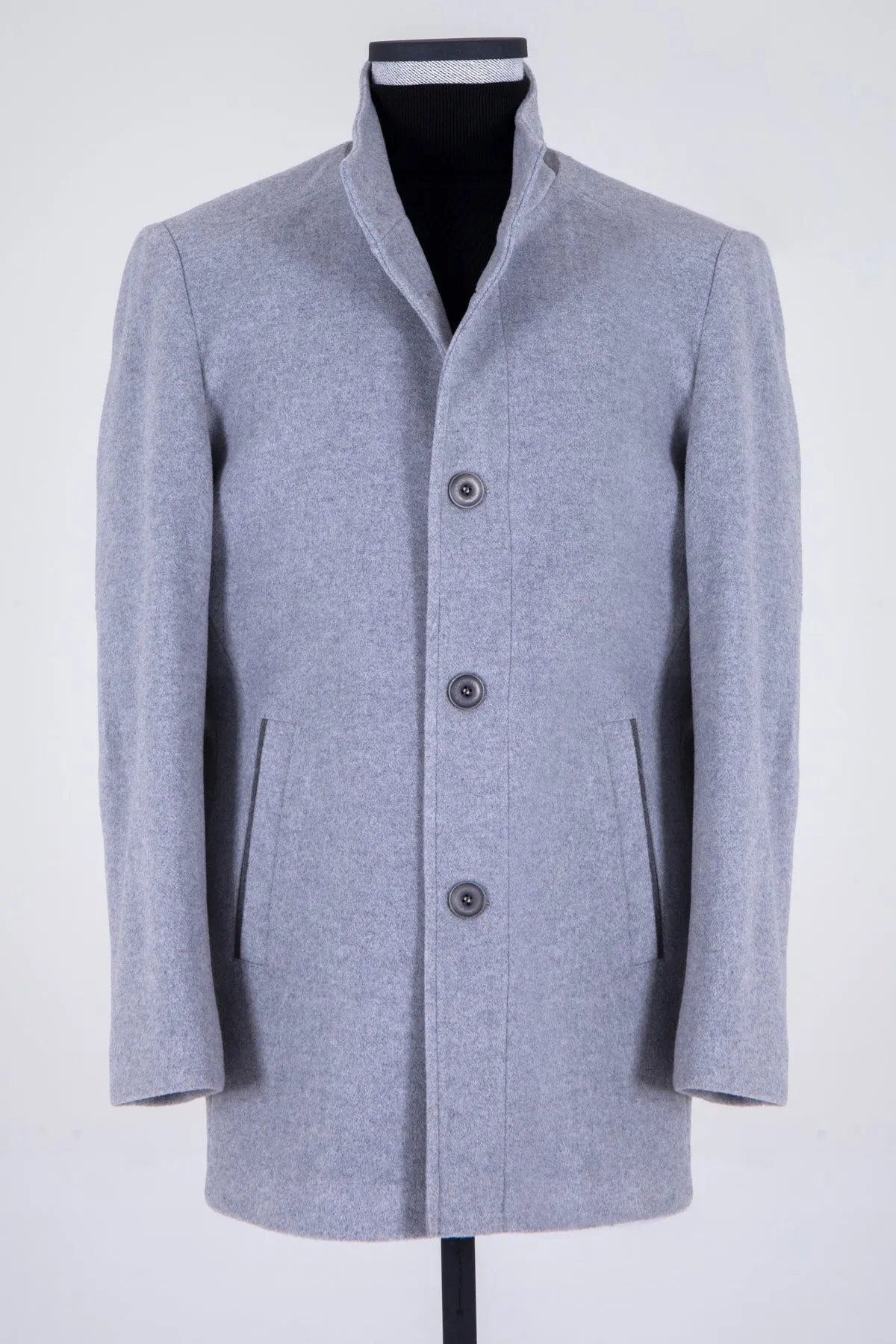 Slim Fit Notch Lapel Cashmere Gray Overcoat, Gray