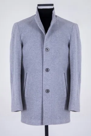 Slim Fit Notch Lapel Cashmere Gray Overcoat, Gray