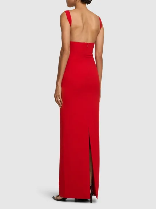 Solace London   Joni square neck crepe knit long dress 