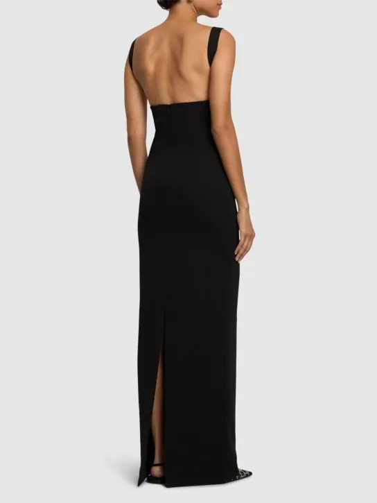 Solace London   Joni square neck crepe knit long dress 