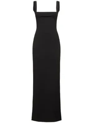 Solace London   Joni square neck crepe knit long dress 