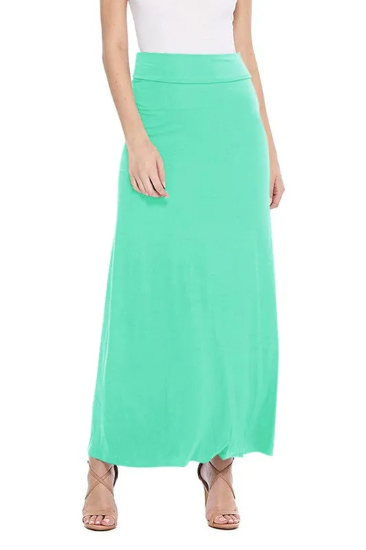 Solid Foldover Maxi Skirt