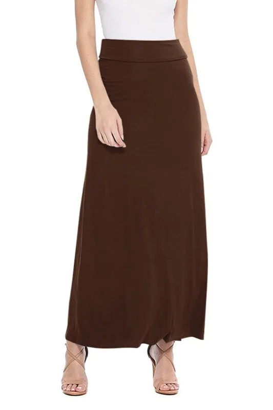 Solid Foldover Maxi Skirt