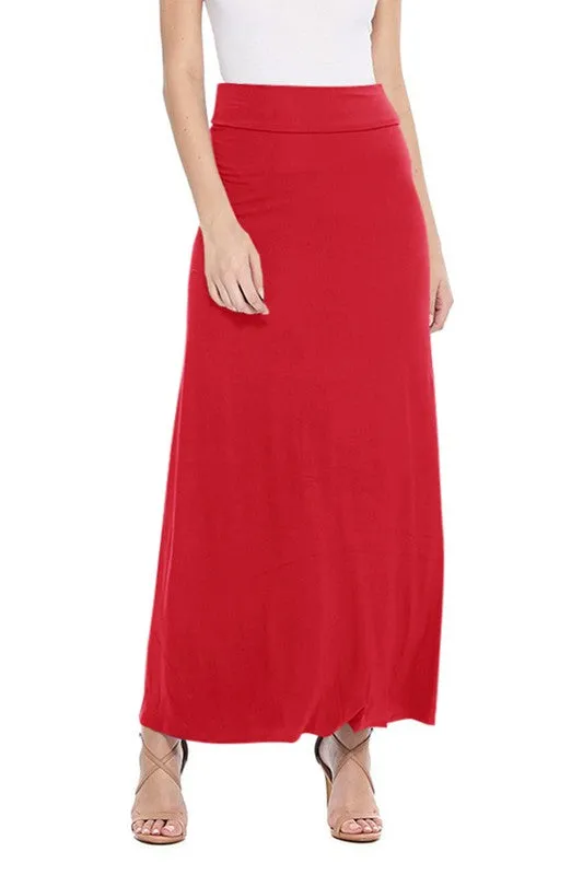 Solid Foldover Maxi Skirt