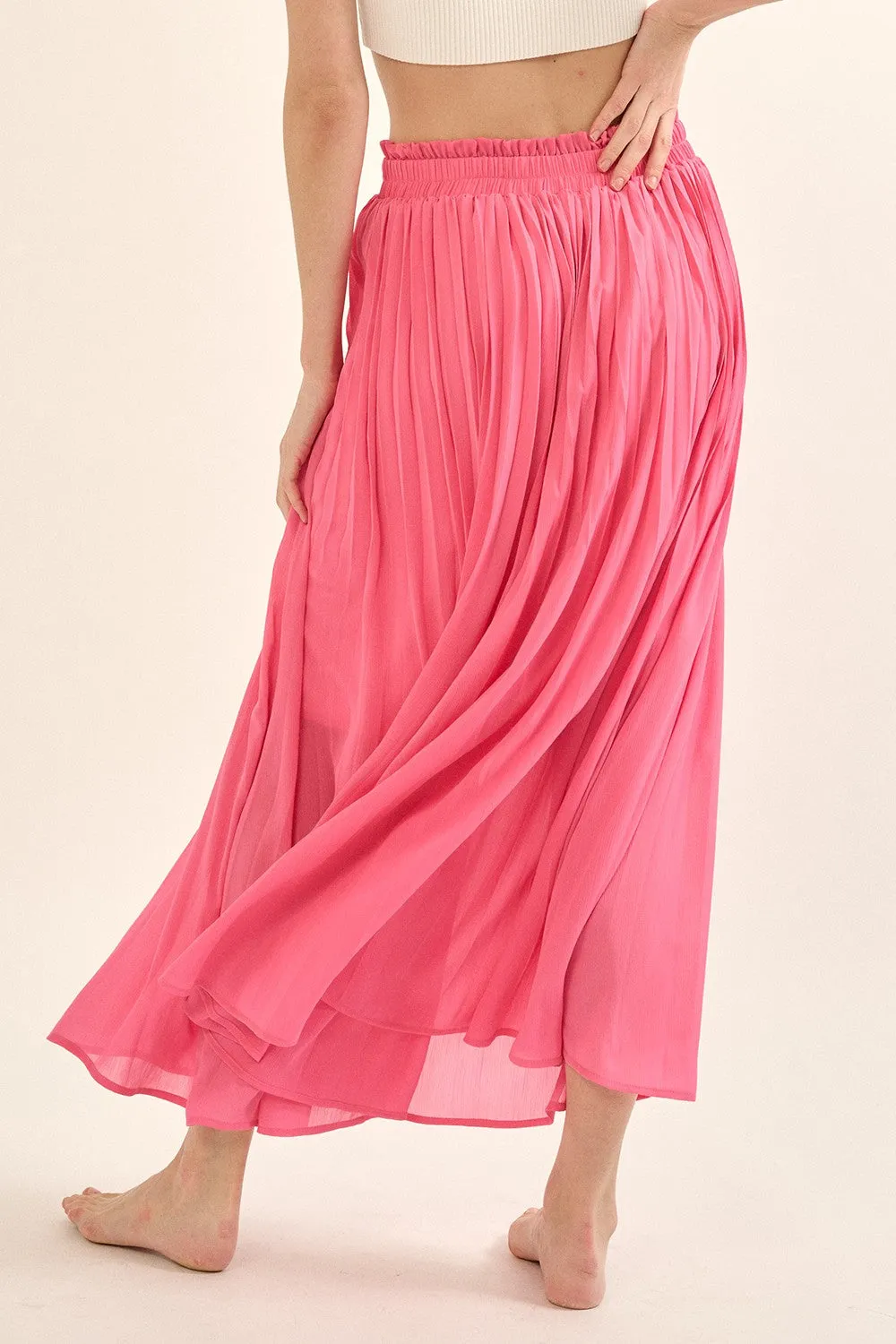 Solid Pleated Chiffon Maxi Skirt