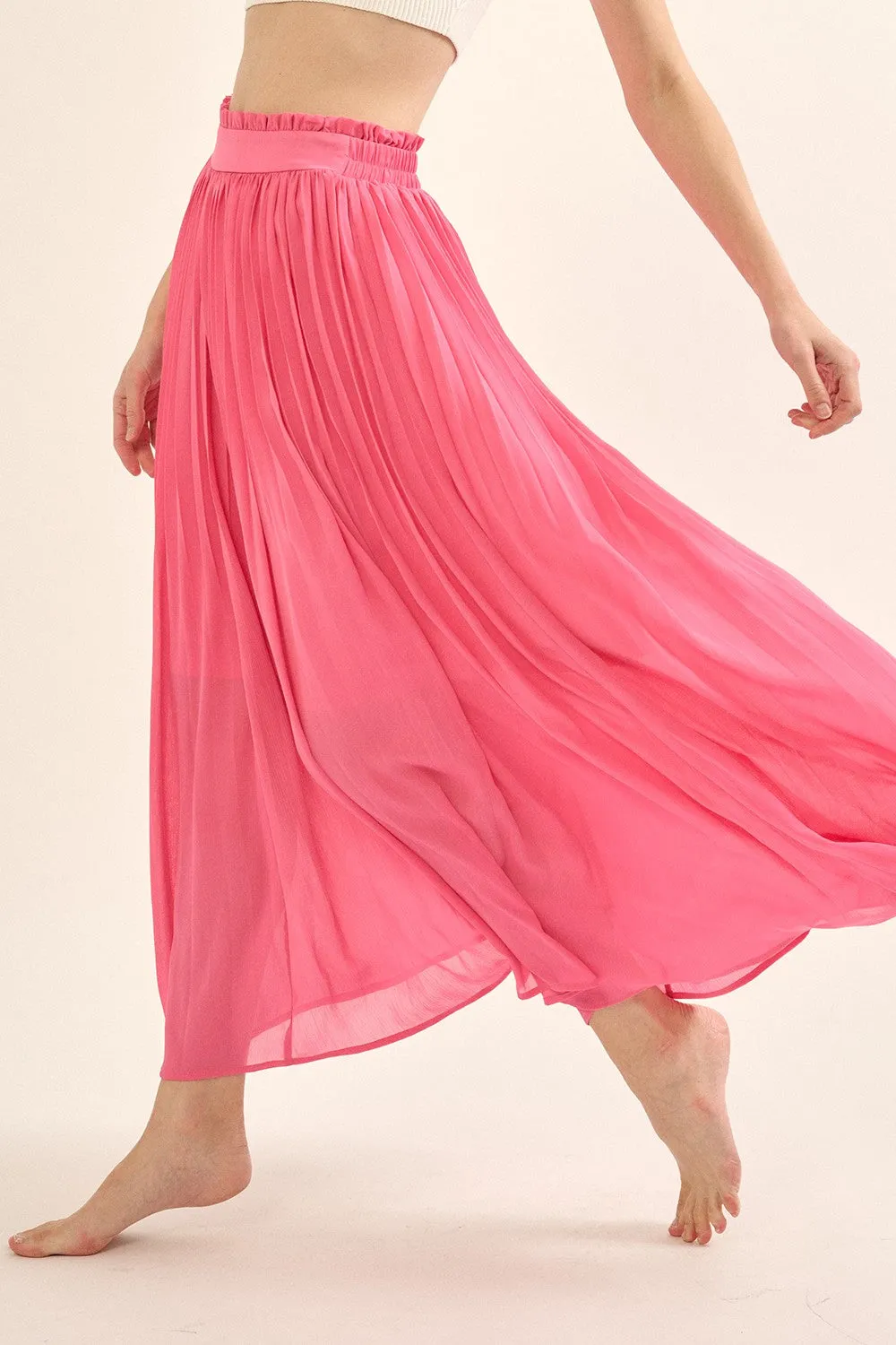 Solid Pleated Chiffon Maxi Skirt