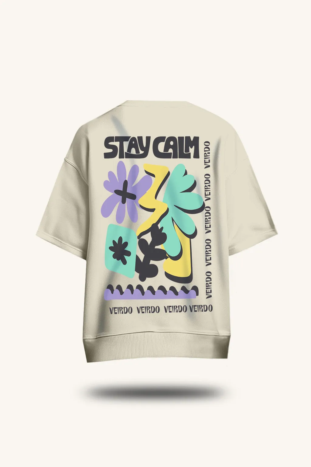 Stay Calm Beige Back Typographic Oversized Sweatshirt