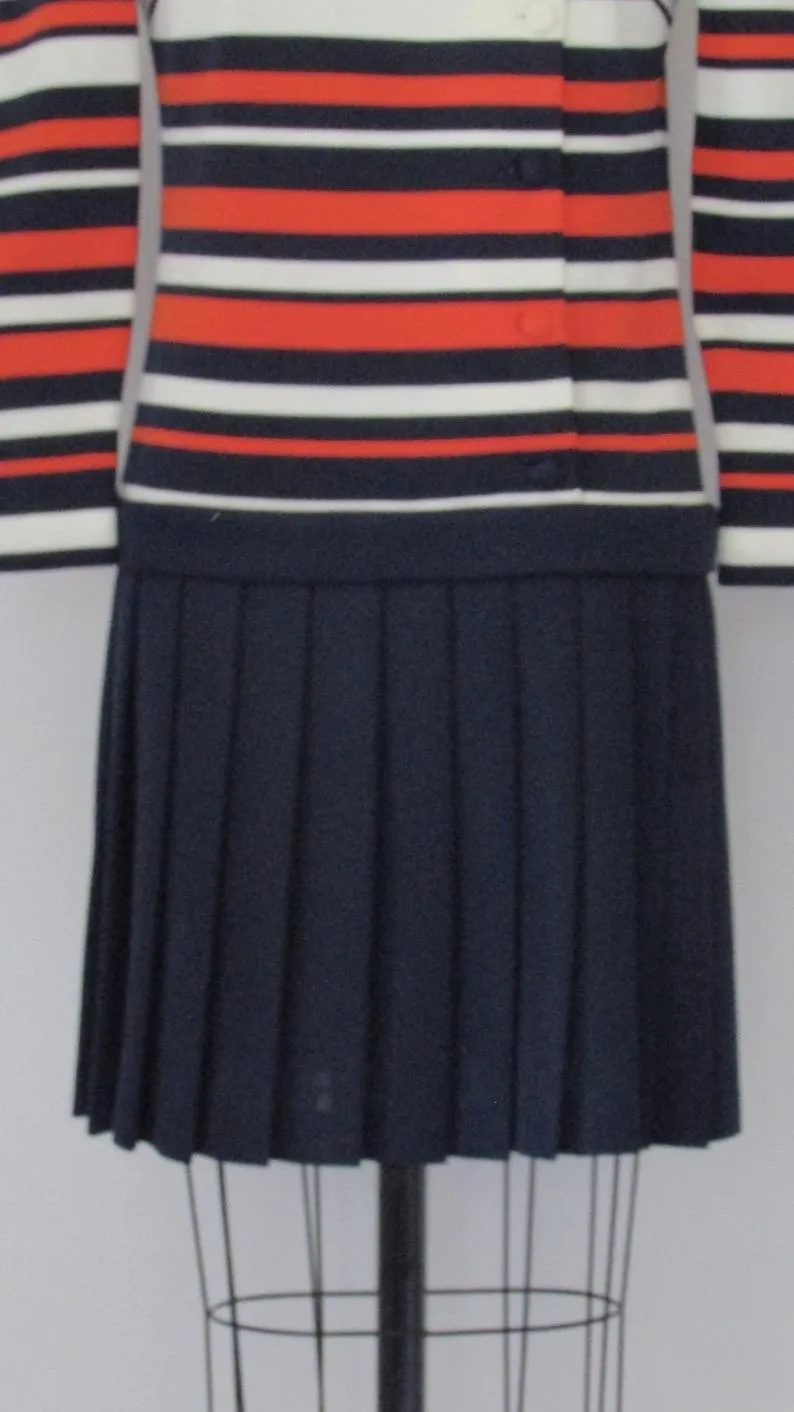 STRIPED ZONE 1960s Double Knit Mod Dress w/ Pleated Skirt by Butte Knit, Sz Small