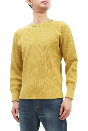 Studio D'artisan Waffle-Knit Thermal T-Shirt Men's Casual Long Sleeve Plain Crew-Neck Heavyweight Thermal Tee 9936 Yellow