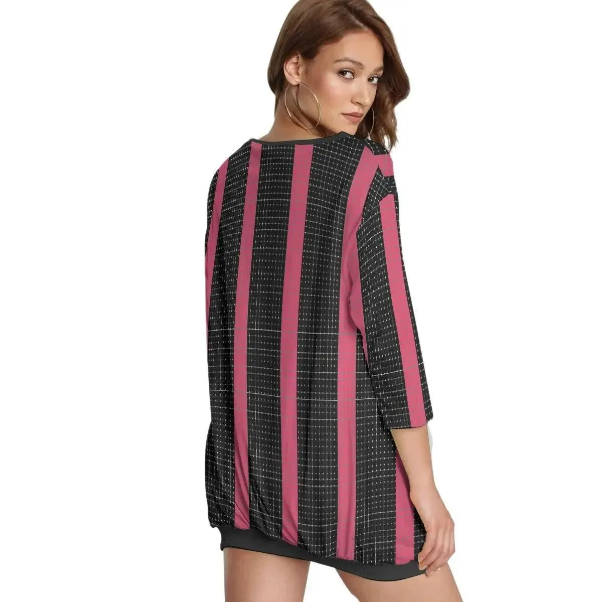 Sweatshirt With Irregular Pleated Hem - Pink