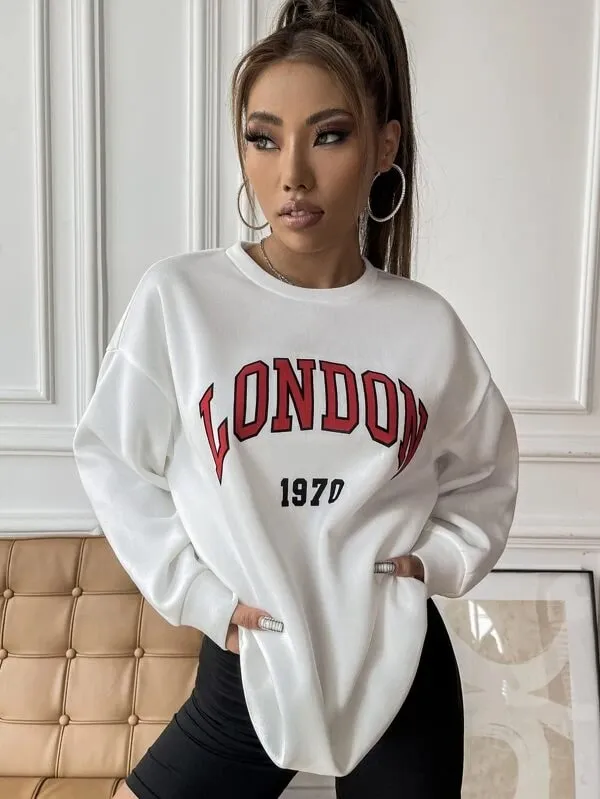 SXV  'LONDON 1970’ Printed Cool Aesthetic Drop Shoulder Oversized Sweatshirt