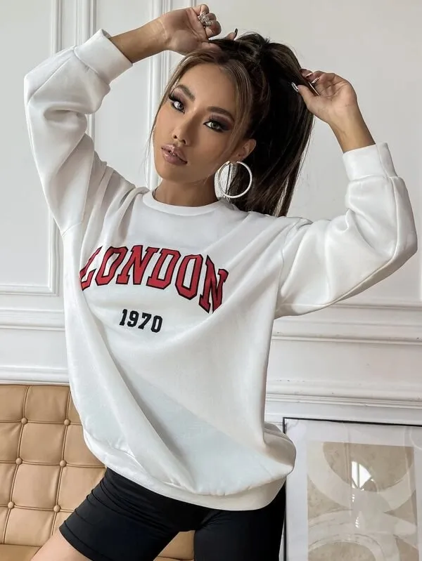 SXV  'LONDON 1970’ Printed Cool Aesthetic Drop Shoulder Oversized Sweatshirt