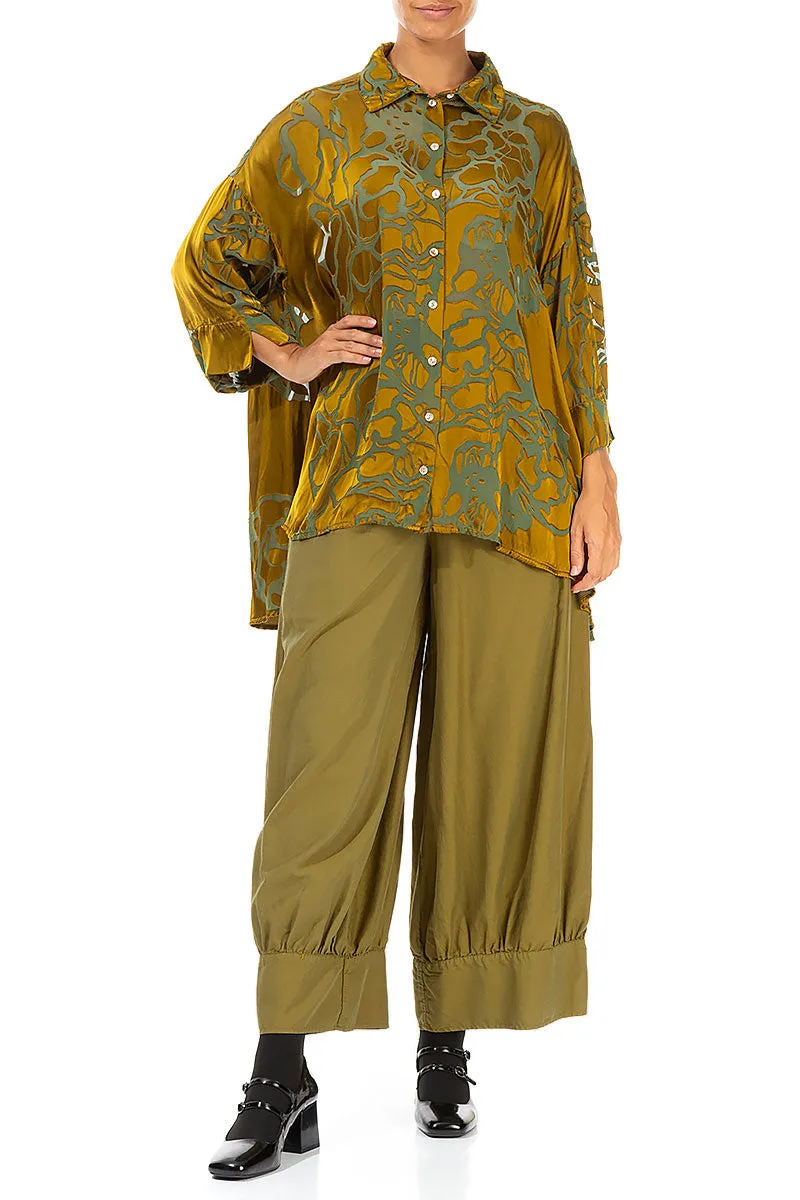 Taper Olive Silk Cotton Trousers