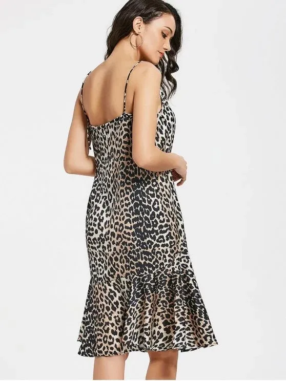 TastyHottie - Trendy Flounces Leopard Swing Slip Dress