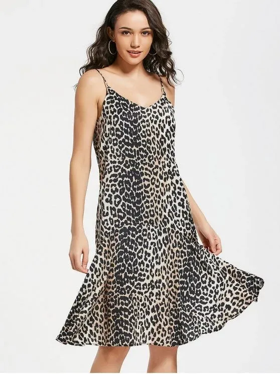 TastyHottie - Trendy Flounces Leopard Swing Slip Dress