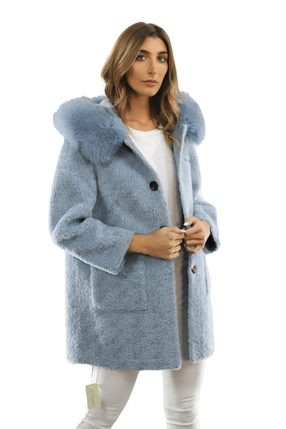 Teddy Coat with Fox Trim Hood - BLUE