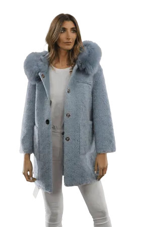 Teddy Coat with Fox Trim Hood - BLUE