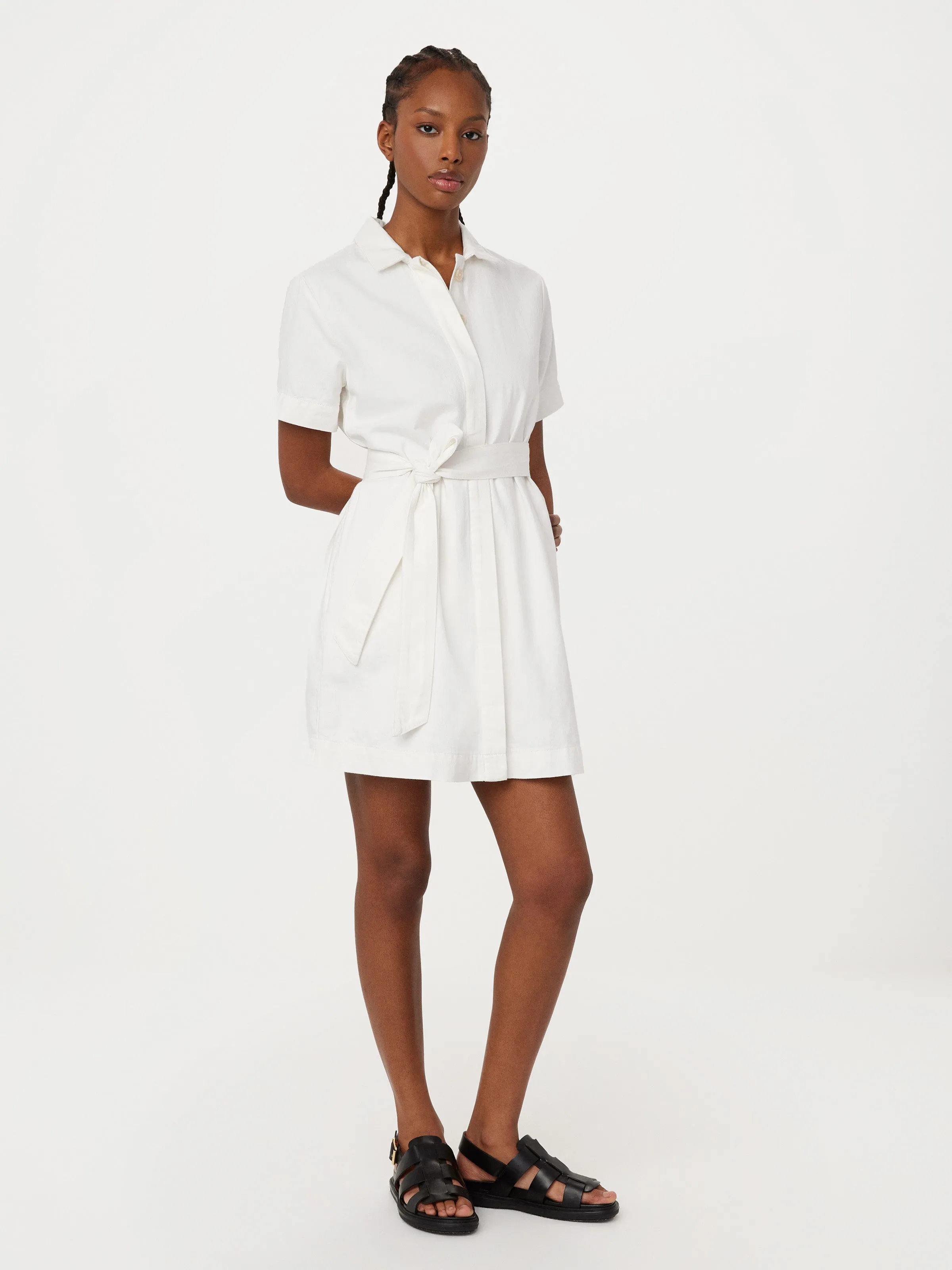 The Camp Collar Cottonized Hemp Dress in Off White