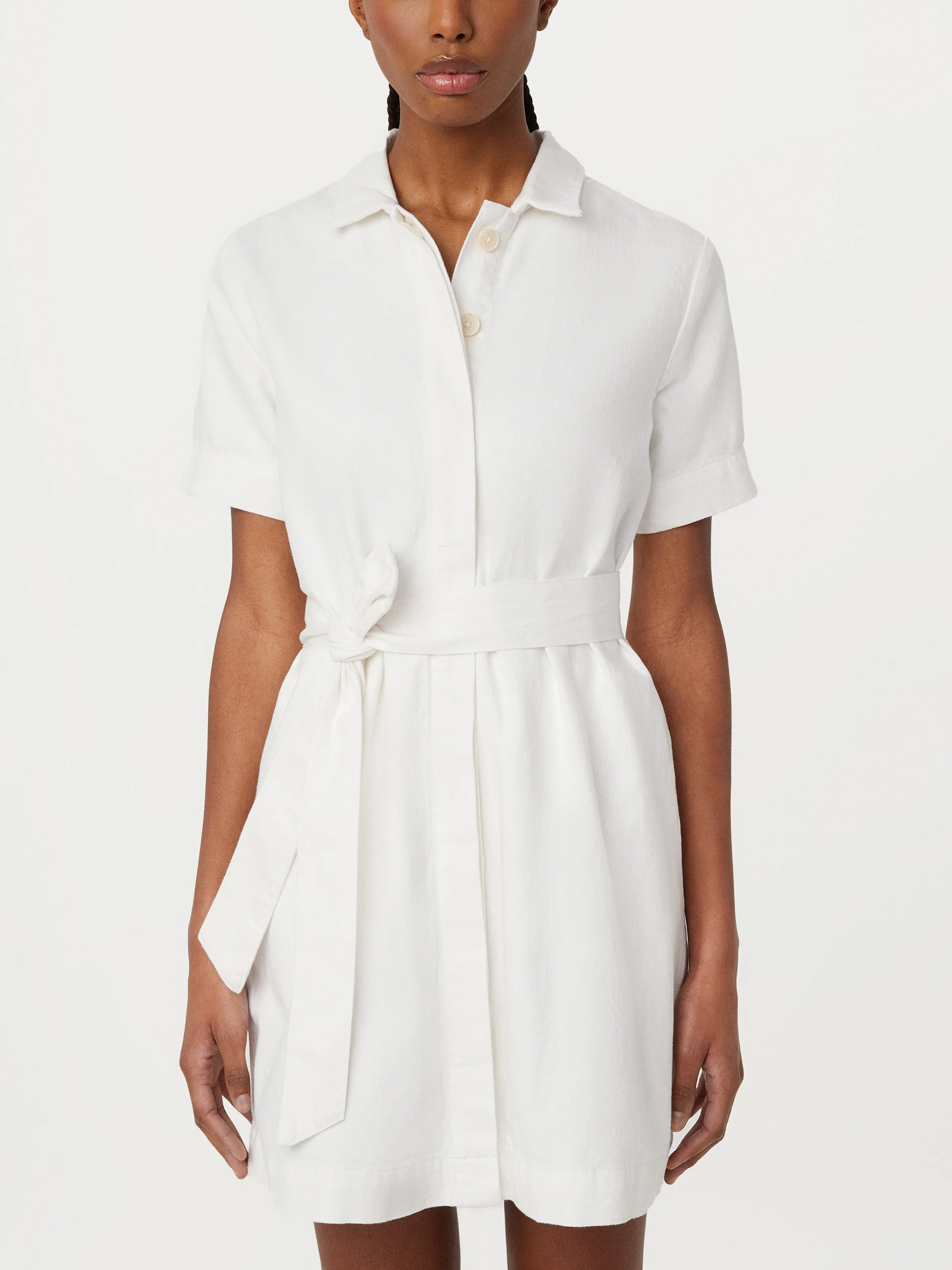 The Camp Collar Cottonized Hemp Dress in Off White