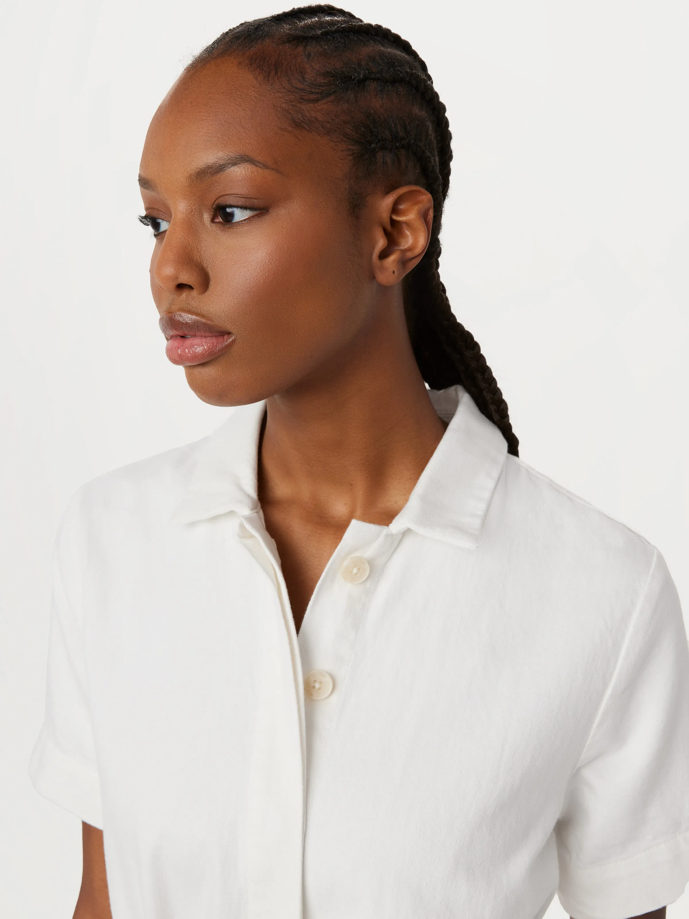 The Camp Collar Cottonized Hemp Dress in Off White