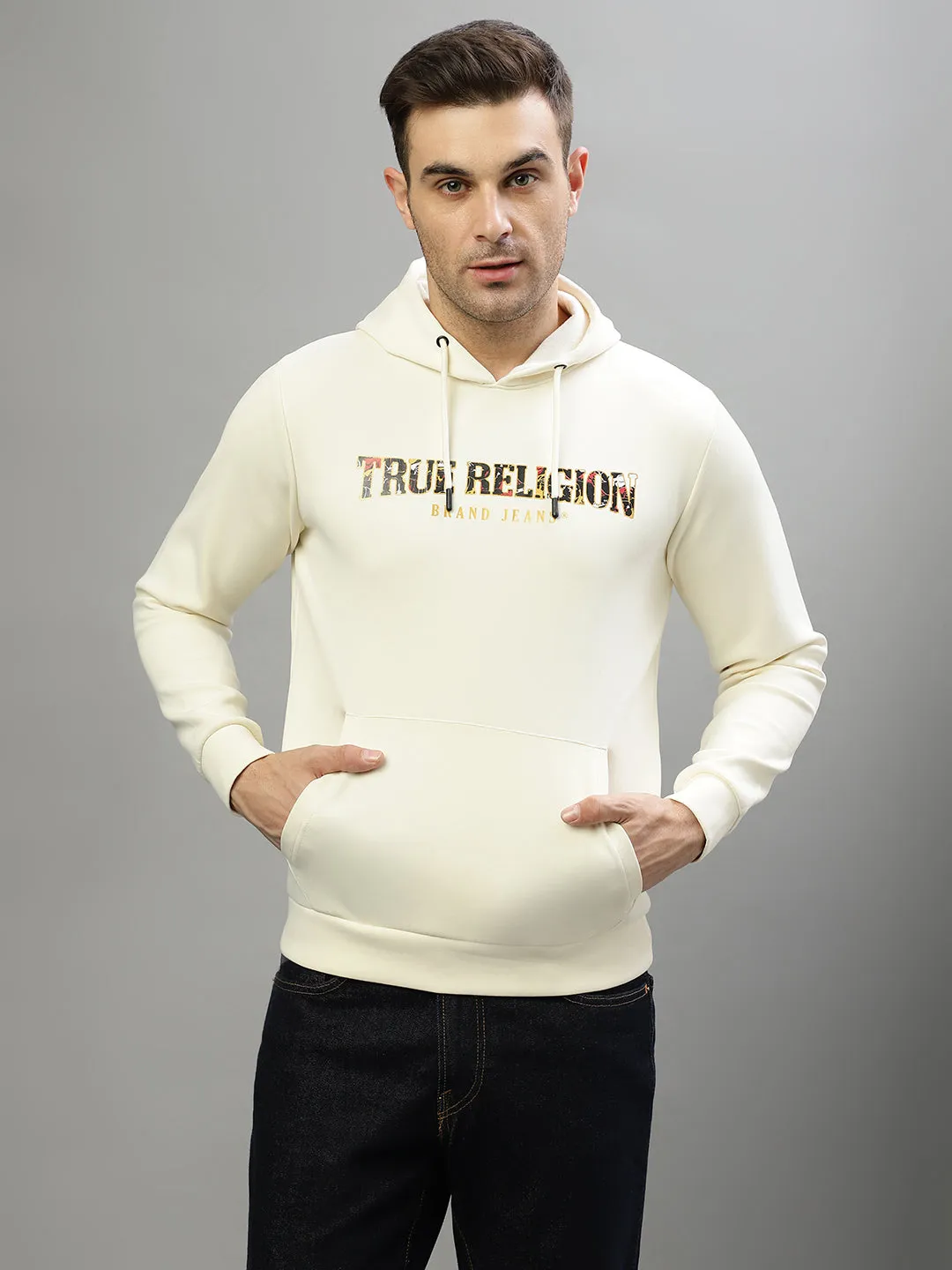 True Religion Men Printed Hooded Full Sleeves Sweatshirt