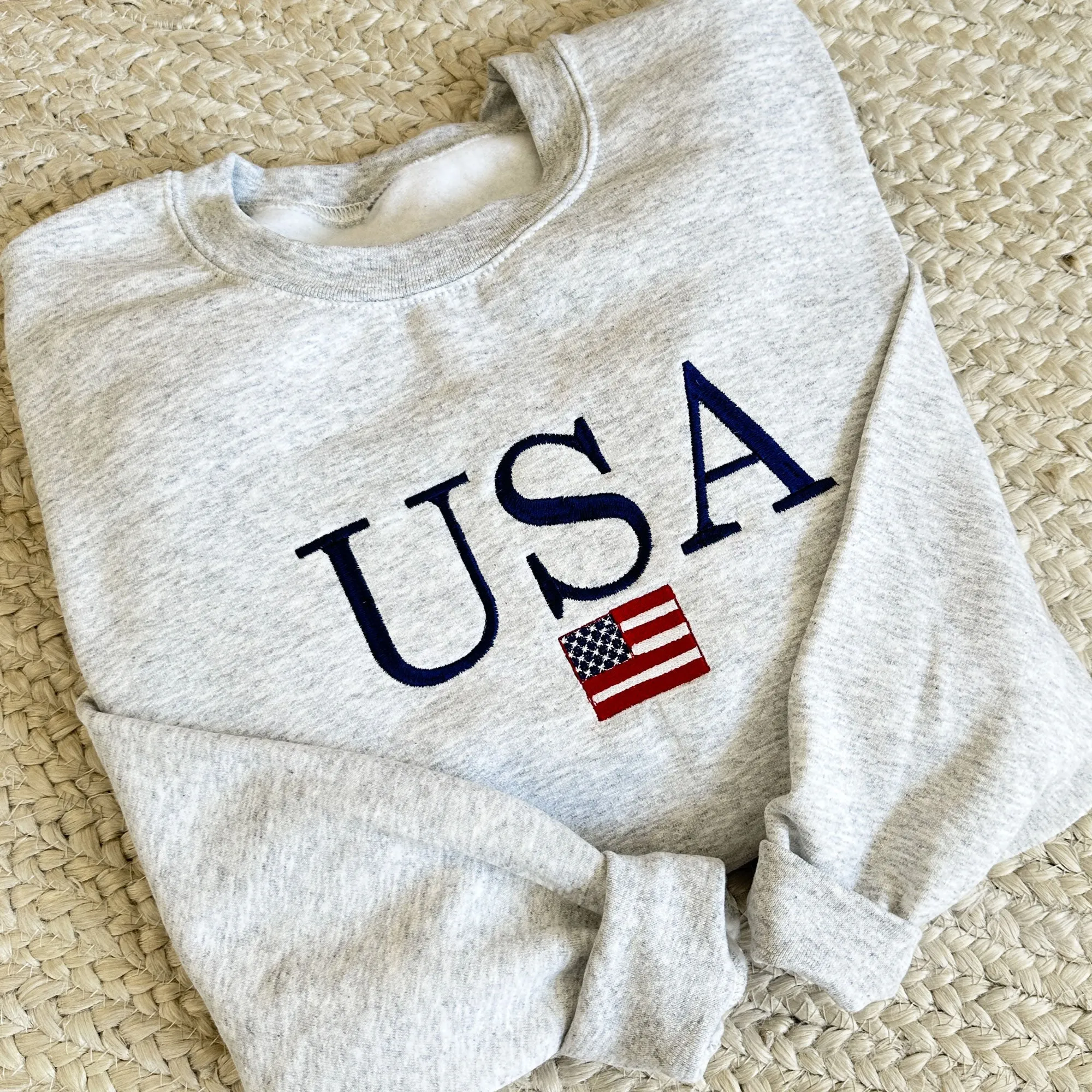 USA Sweatshirt with American Flag Embroidery