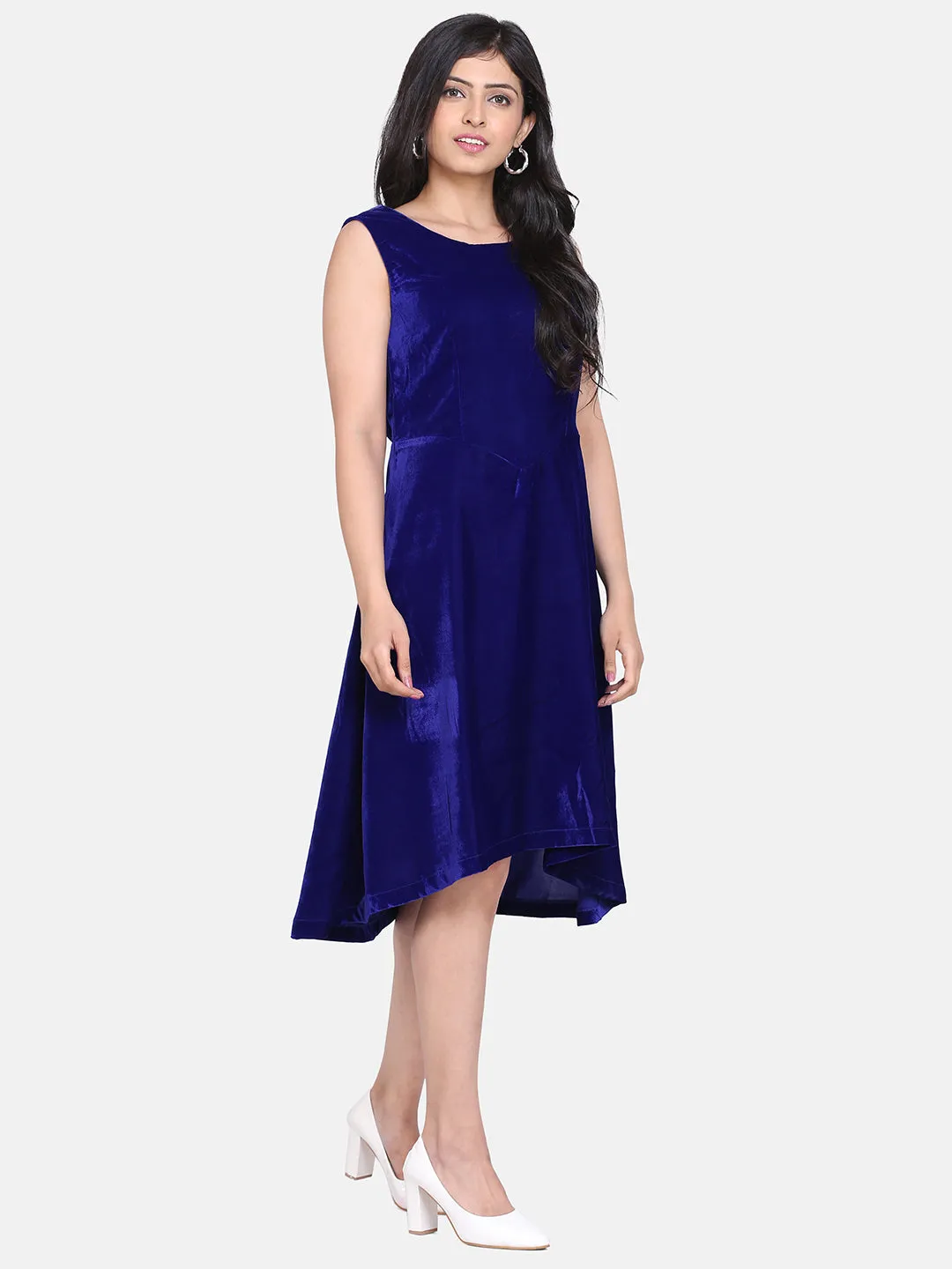 Velvet High Low  Sleeveless Evening Dress - Royal Blue