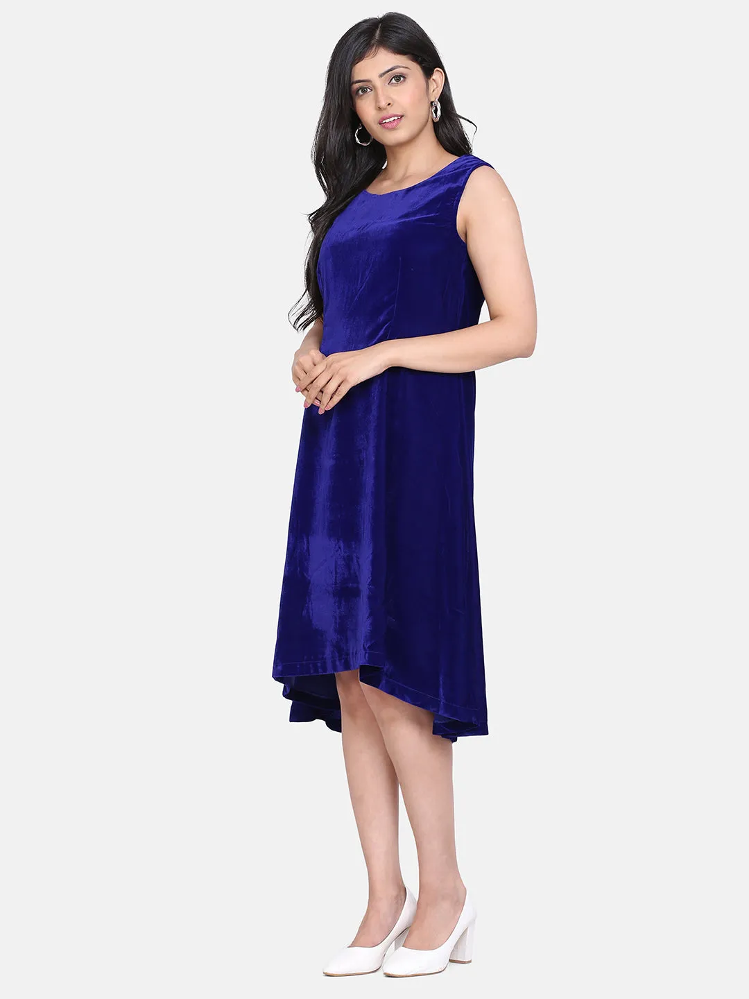 Velvet High Low  Sleeveless Evening Dress - Royal Blue