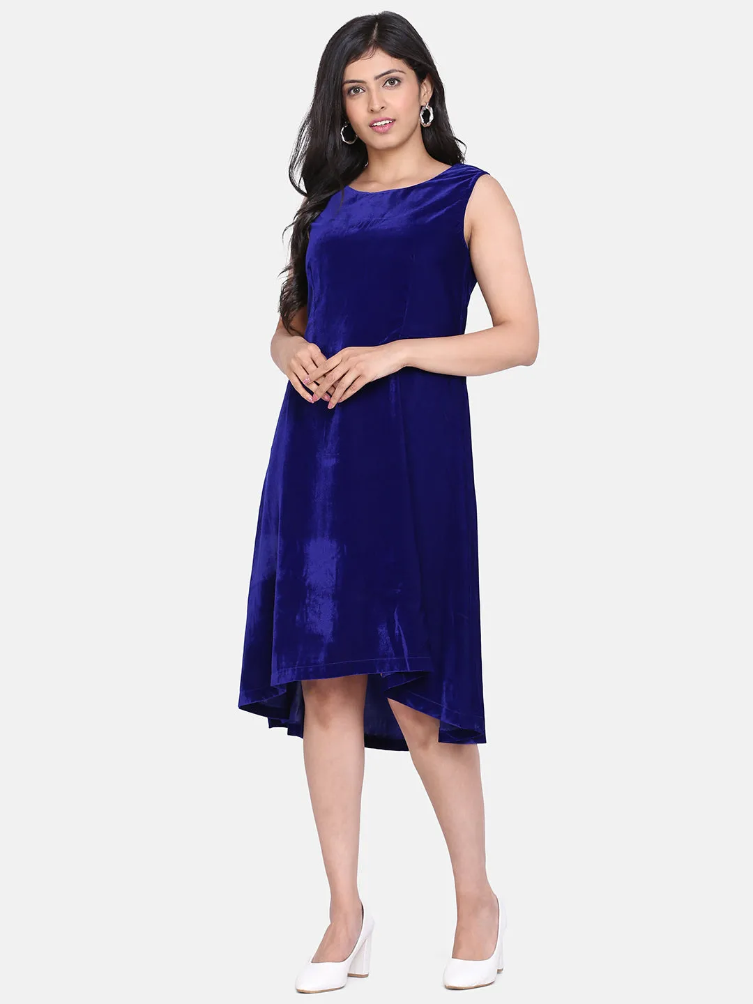 Velvet High Low  Sleeveless Evening Dress - Royal Blue