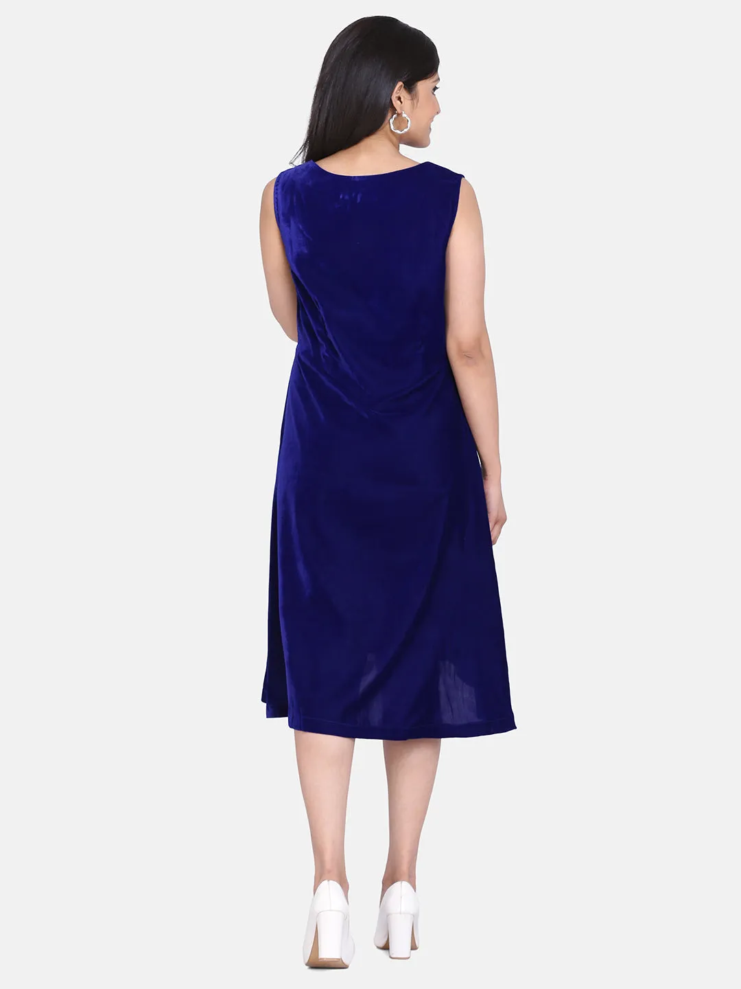 Velvet High Low  Sleeveless Evening Dress - Royal Blue