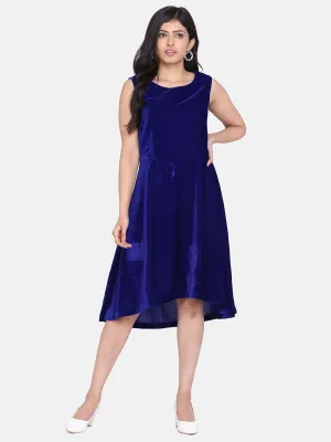 Velvet High Low  Sleeveless Evening Dress - Royal Blue